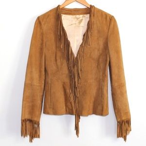 Designer 90's vintage suede camel fringe jkt